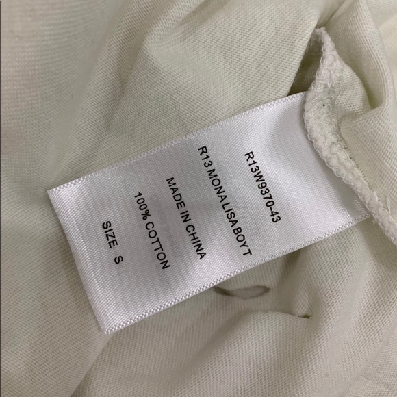 R13 Mona Lisa Boy Distressed Printed Cotton T-shirt In White Size S - Picture 7 of 7